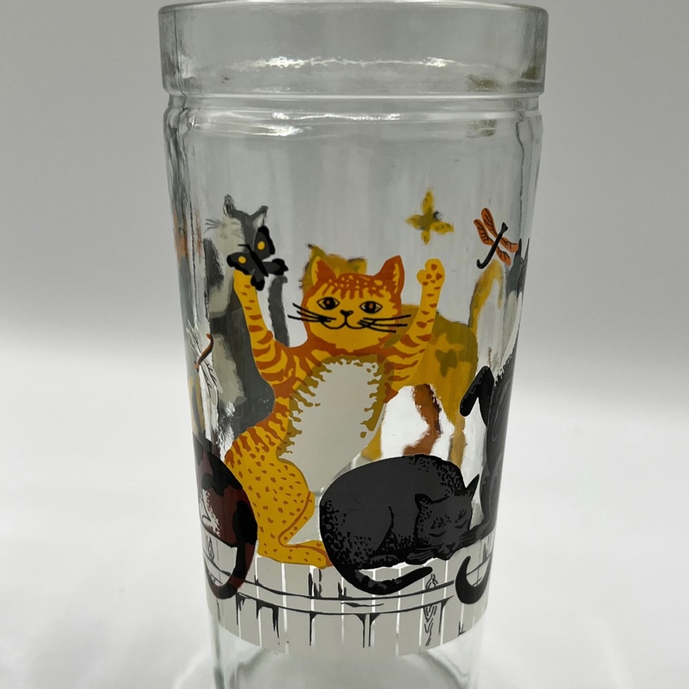 Vintage 80s Anchor Hocking Cats on a Fence Tumbler Drinking Glass (4) set